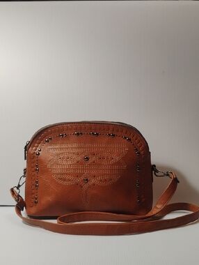 Anneliese Brown Studded Dome Satchel Crossbody